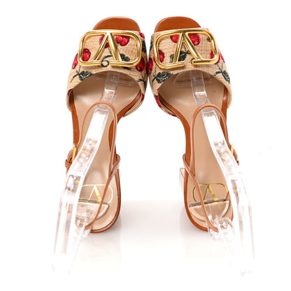 Valentino Garavani Jacquard Raffia Cherryfic Vlogo Ankle-Strap 115mm Platform Sandals 36.5 Natural Red 2 of 9