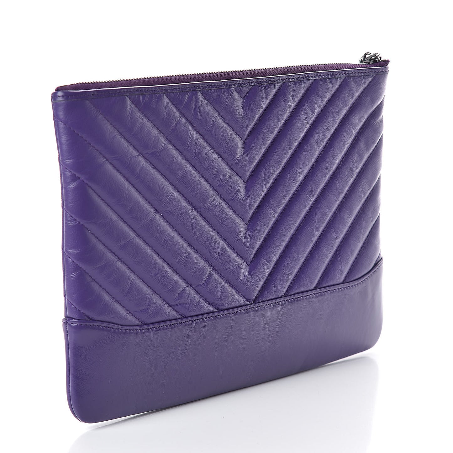 Aged Calfskin Chevron Quilted Gabrielle Cosmetic Case Purple