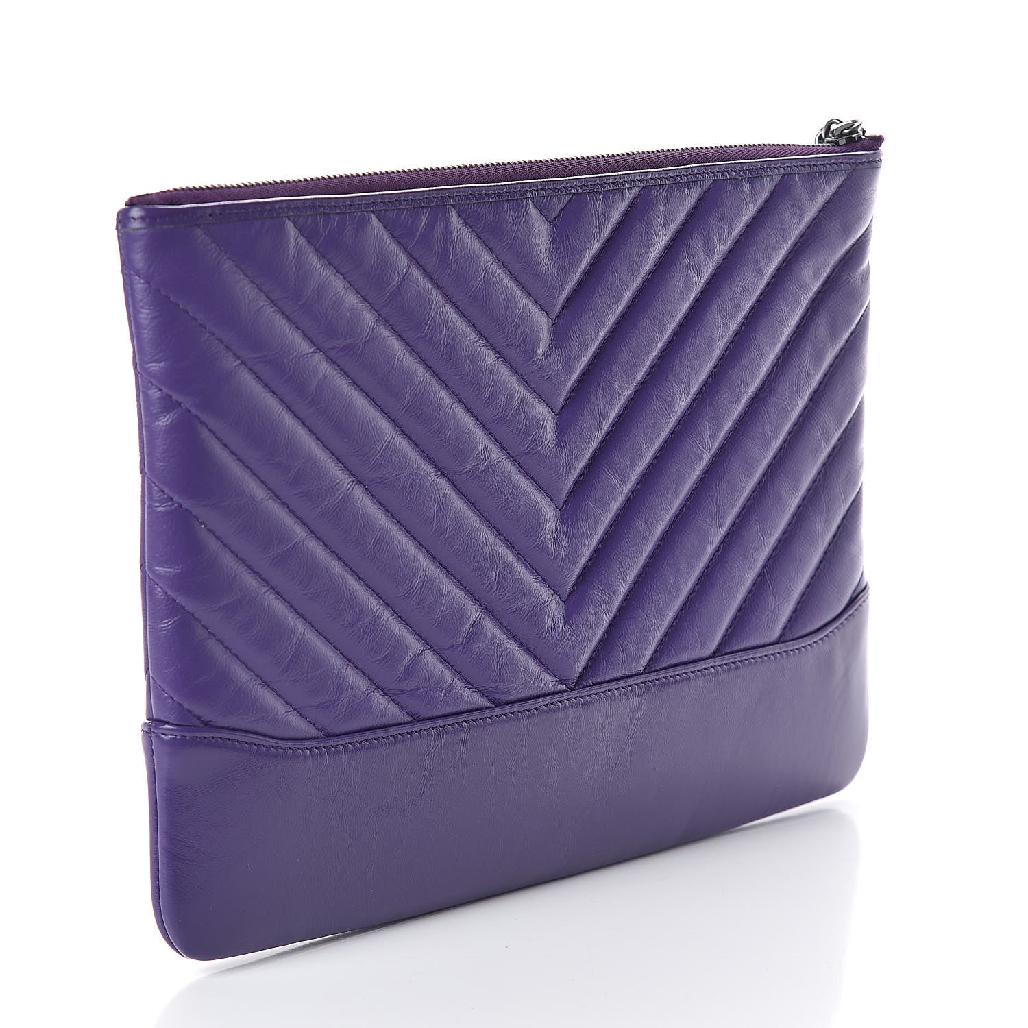 Chanel Aged Calfskin Chevron Quilted Gabrielle Cosmetic Case Purple 3 of 7