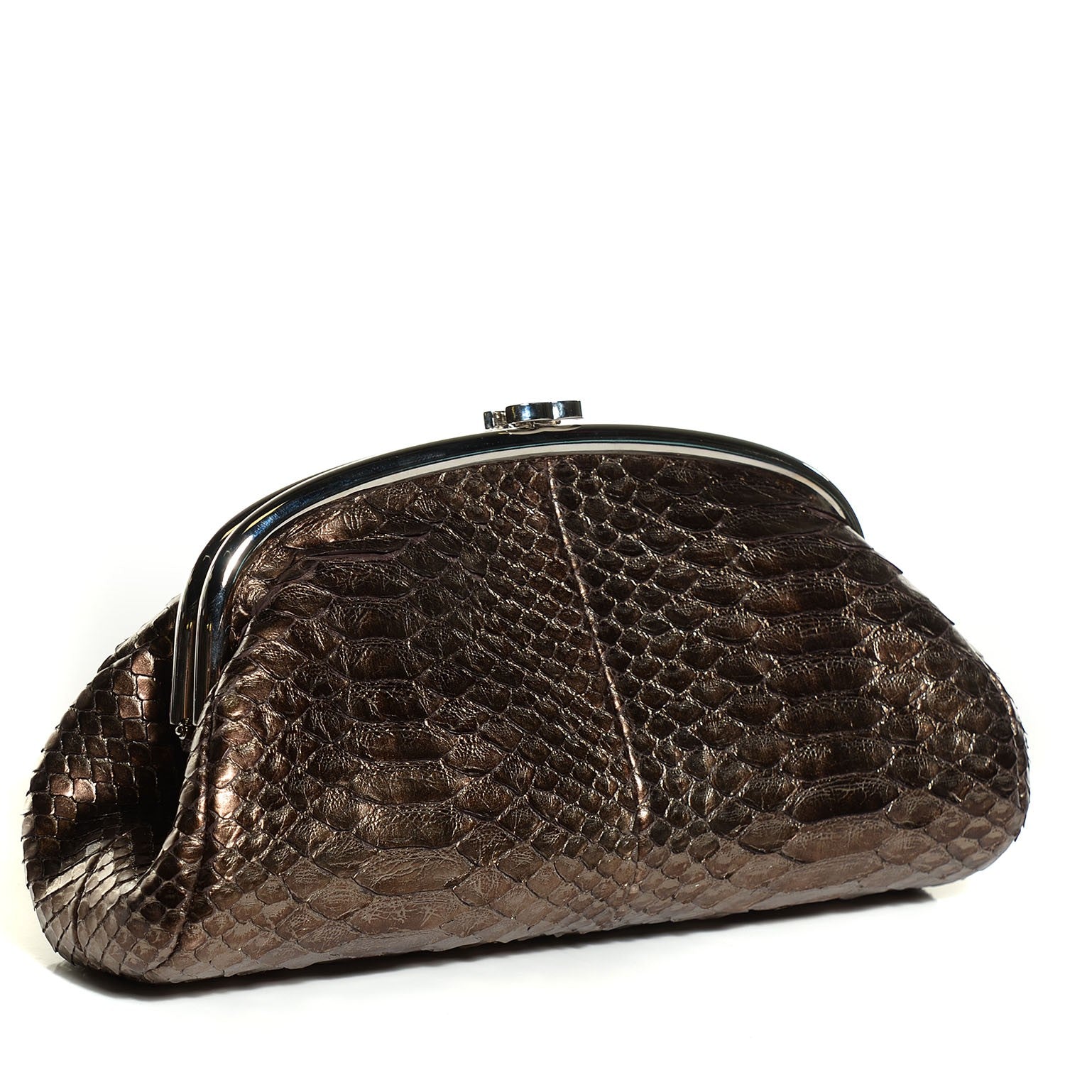 Chanel Metallic Python Timeless Clutch Khaki 3 of 7