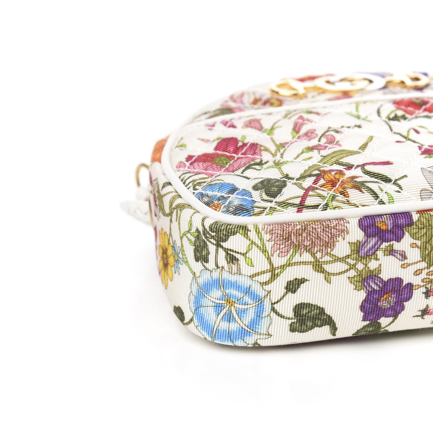 Canvas Flora Floral Trapuntata Mini Zumi Dome Shoulder Bag White