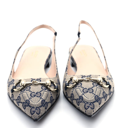 Gucci Monogram Horsebit Womens Slingback Ballet Flat 39 Beige Blue 3 of 10