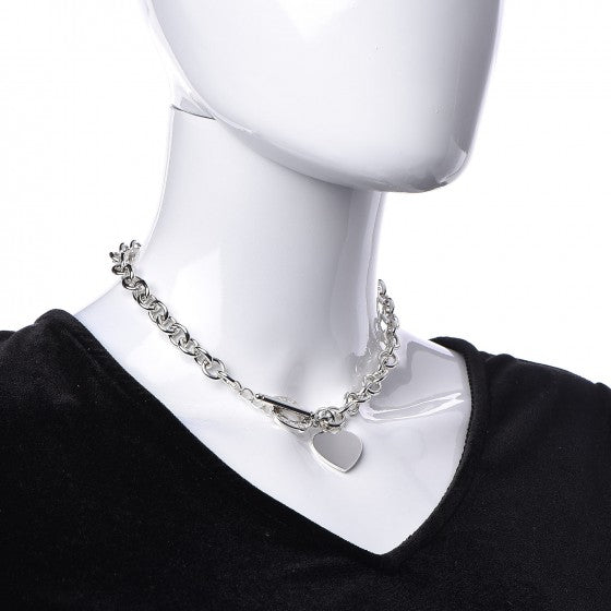 Sterling Silver Heart Tag Toggle Necklace