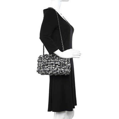 Chanel Crystal Tweed Quilted Medium Double Flap Black Ecru White 2 of 10