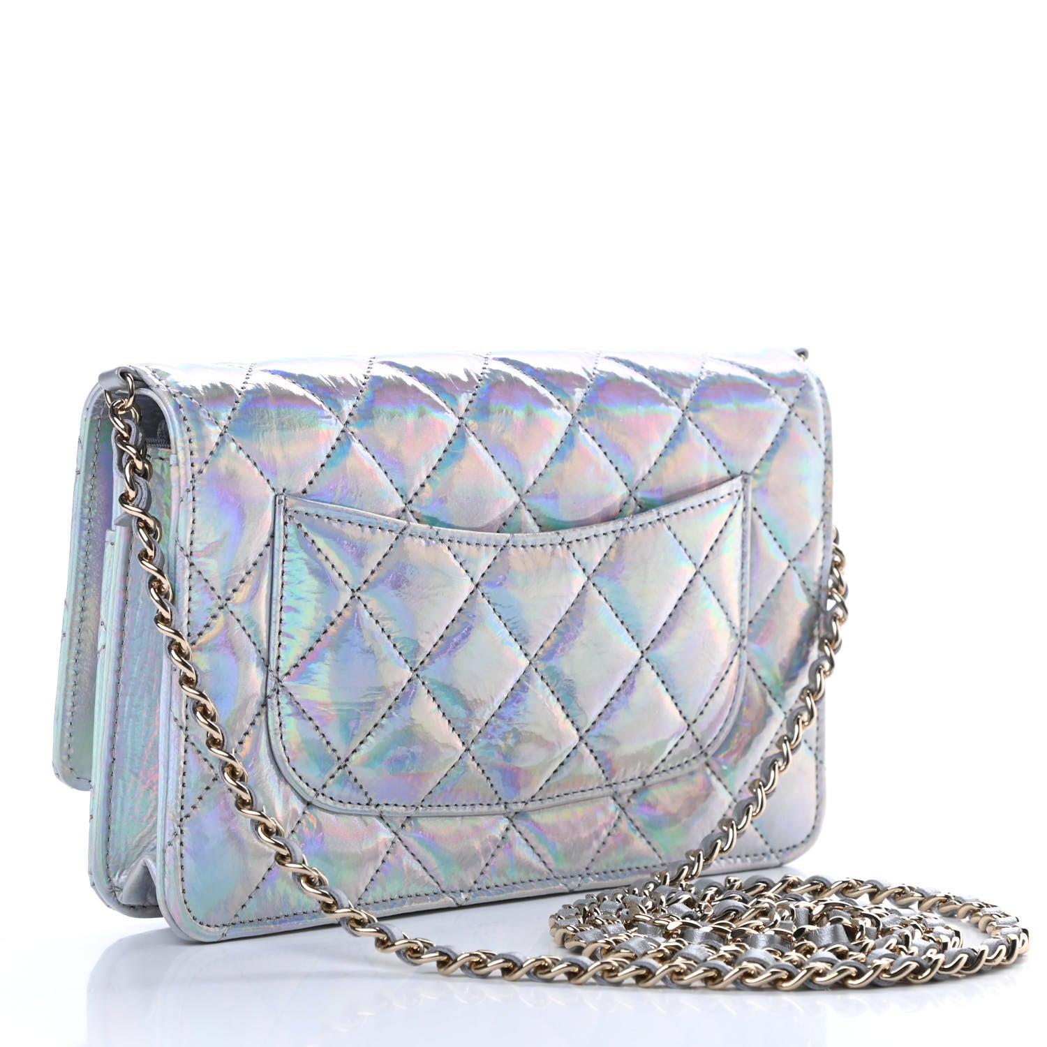 Chanel Iridescent Goatskin Quilted Wallet On Chain WOC Silver 3 of 12