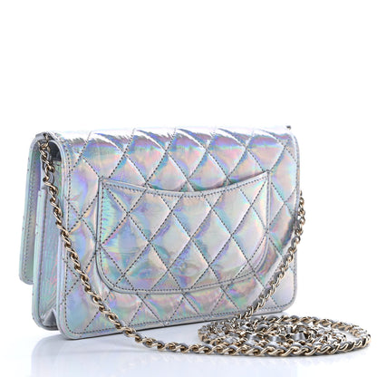 Chanel Iridescent Goatskin Quilted Wallet On Chain WOC Silver 3 of 12