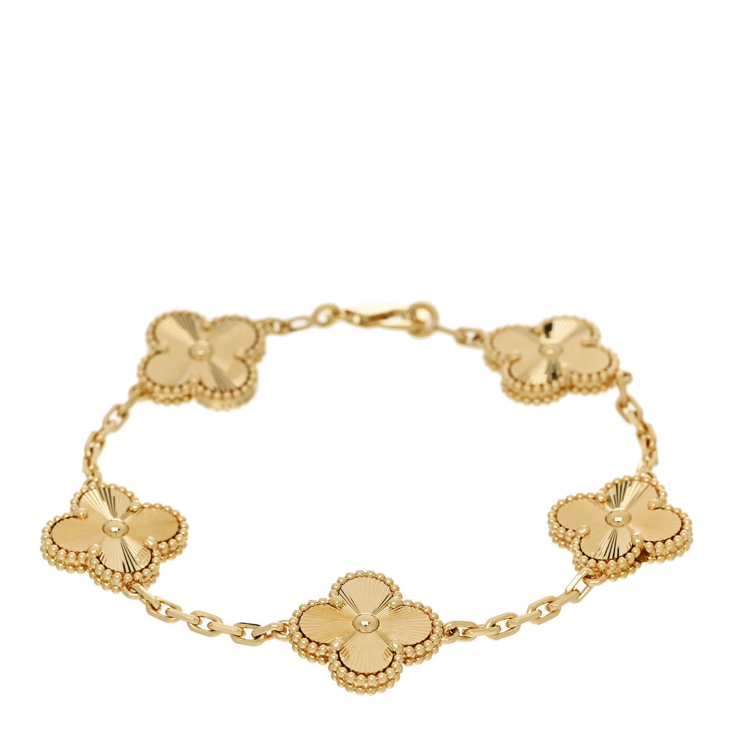 18K Yellow Gold 5 Motifs Guilloche Vintage Alhambra Bracelet