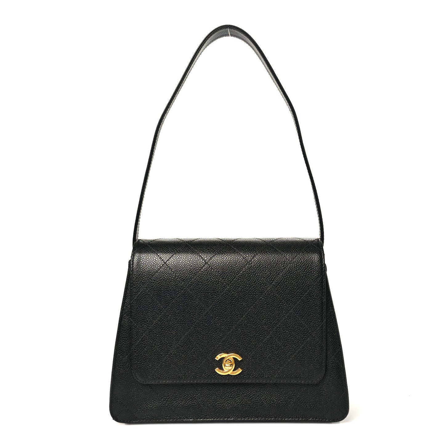Caviar Diamond Stitched Flap Shoulder Bag Black