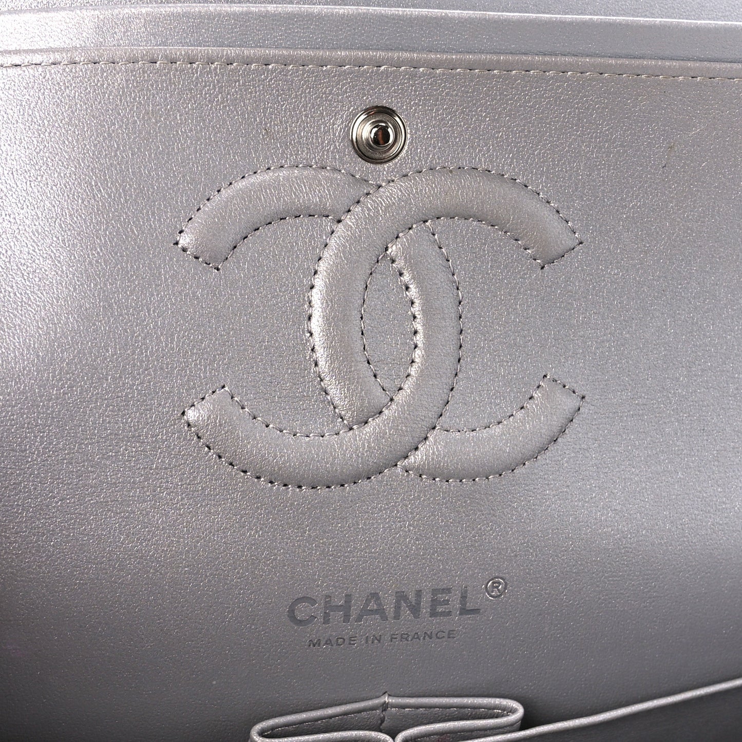 Metallic Lambskin Quilted Medium Double Flap Silver