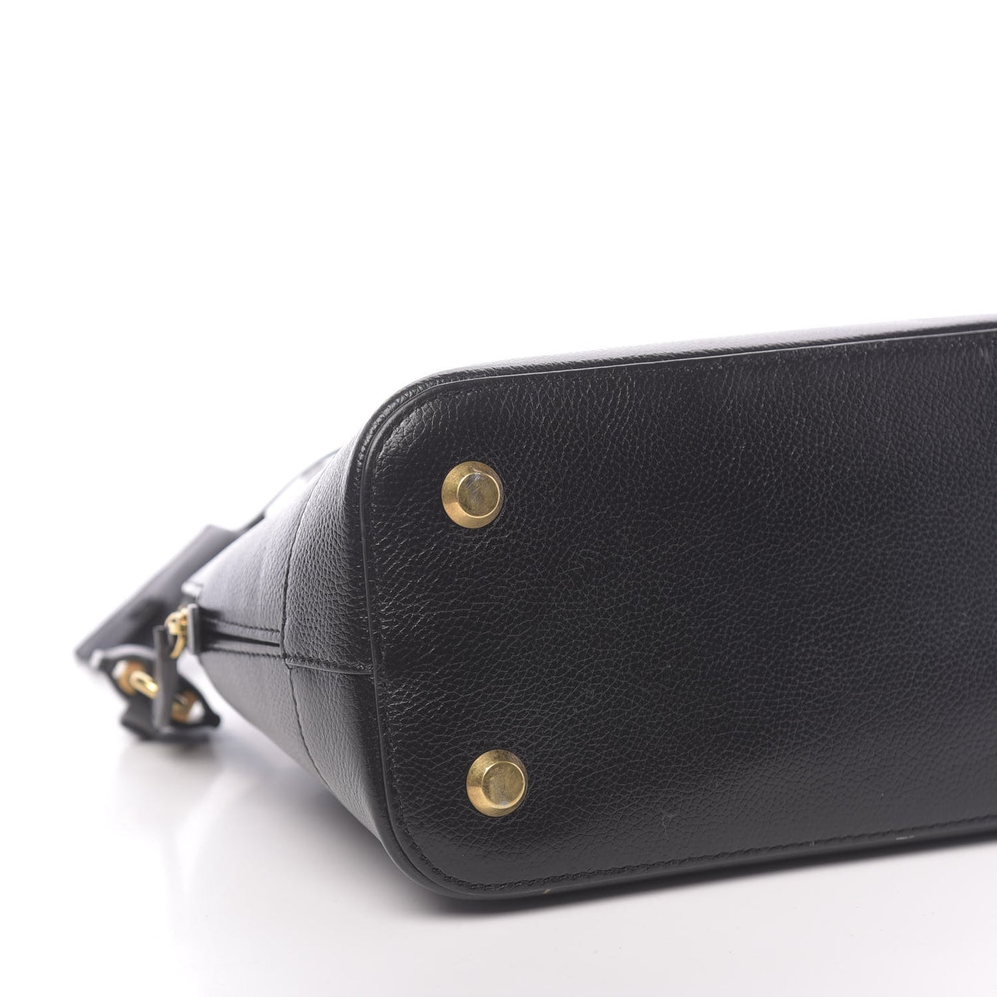 Grained Calfskin Logo S Ville Top Handle Bag Black White