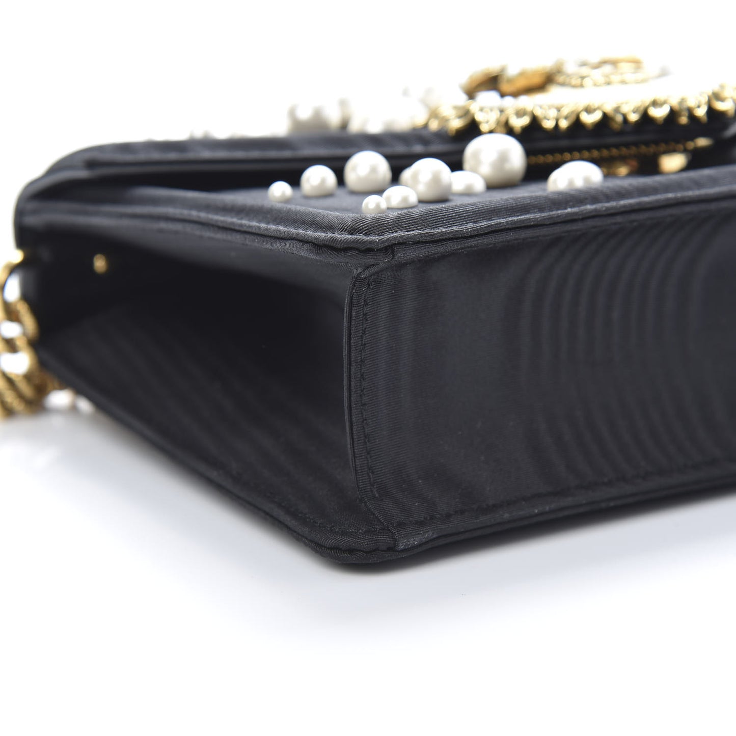 Moire Pearl Embellished Small Devotion Top Handle Bag Black