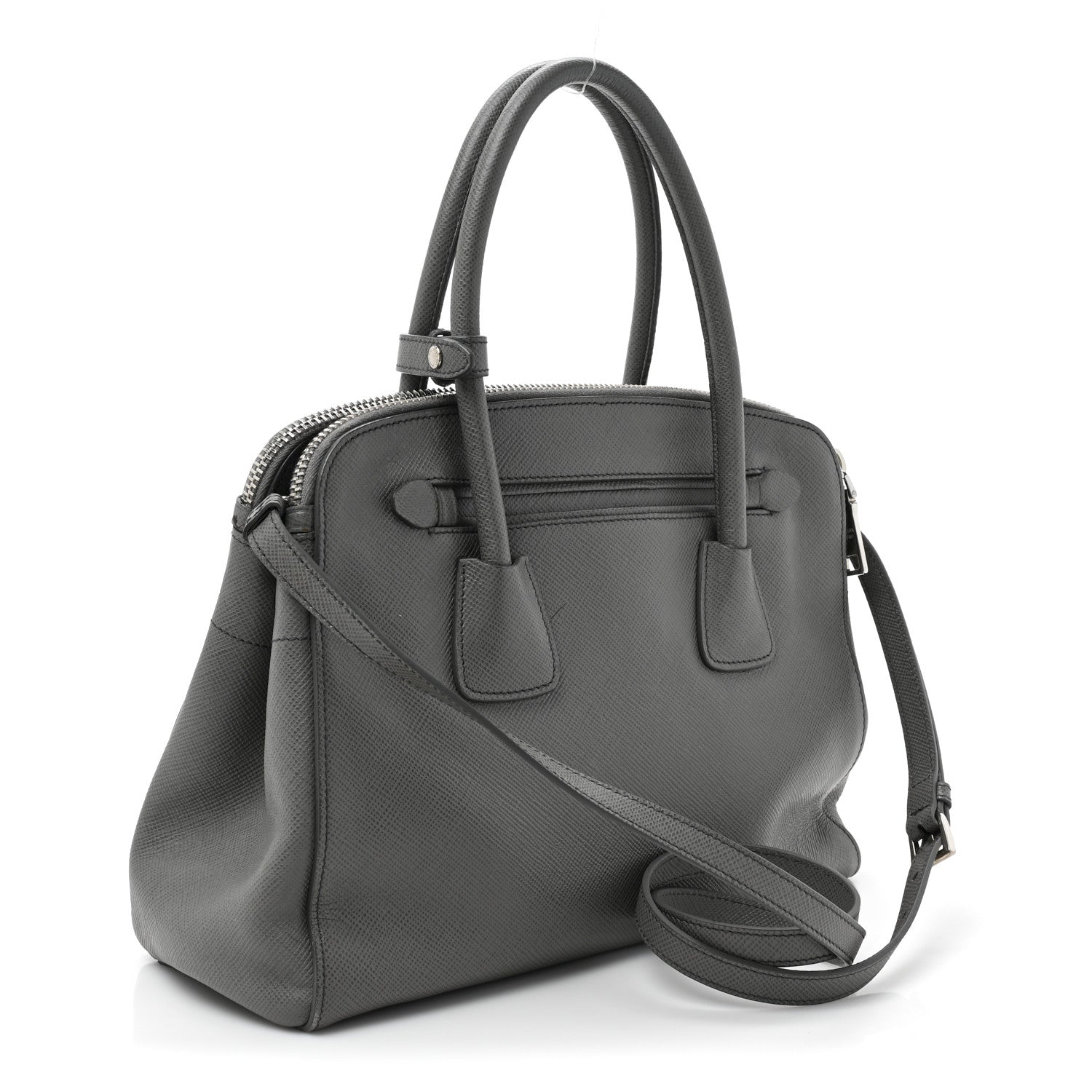 Prada Saffiano Cuir Double Zip Frame Tote Marmo 3 of 17