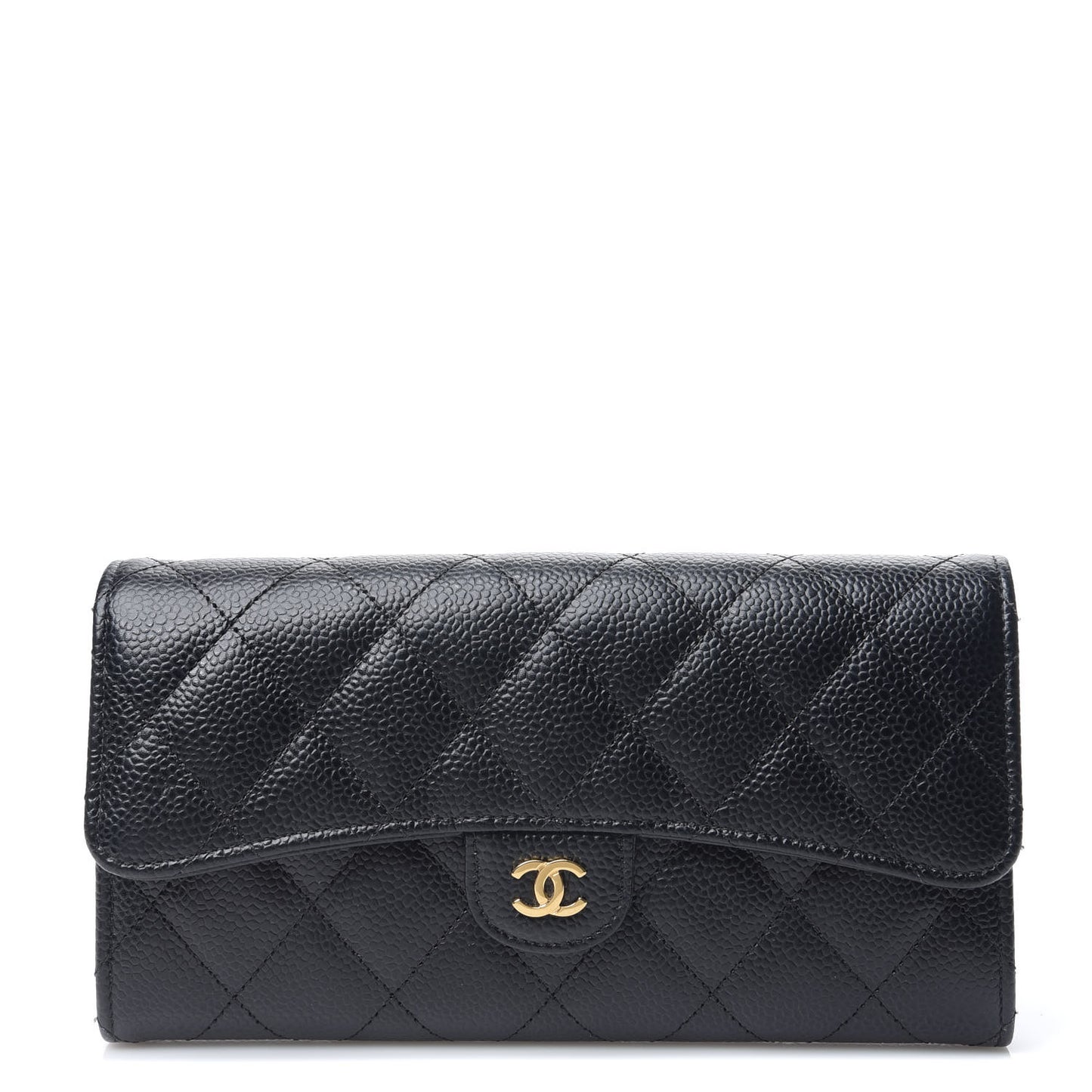 Caviar Quilted Large Gusset Flap Wallet Black