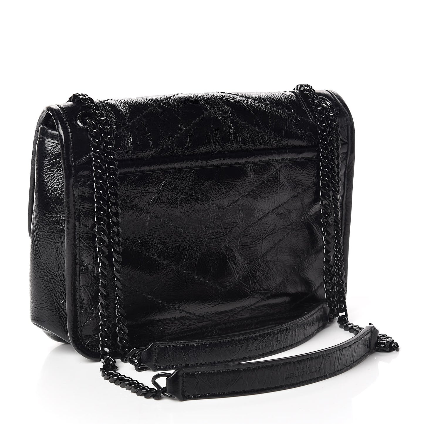 Crinkled Calfskin Matelasse Monogram Baby Niki Chain Satchel Black