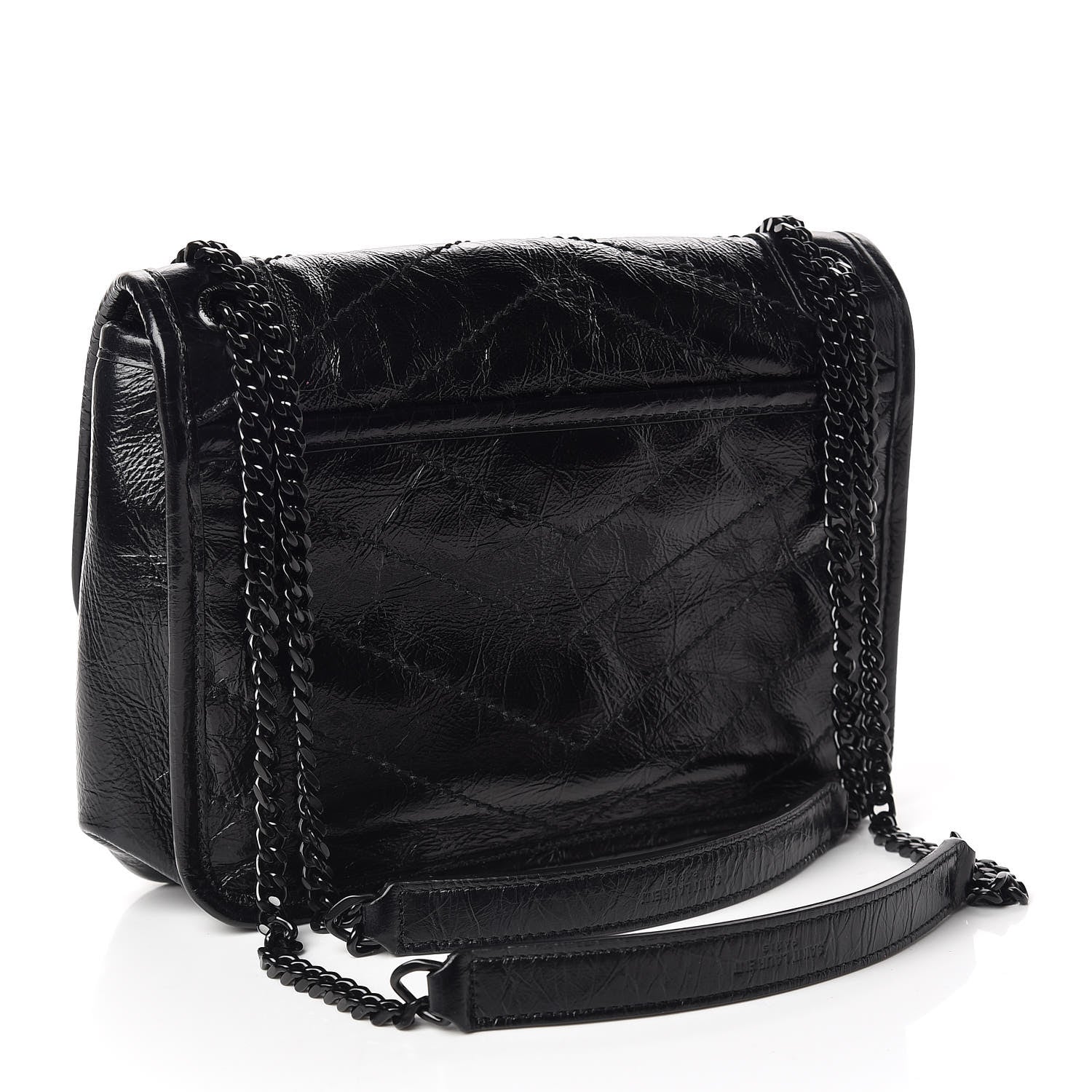 Saint Laurent Crinkled Calfskin Matelasse Monogram Baby Niki Chain Satchel Black 3 of 11
