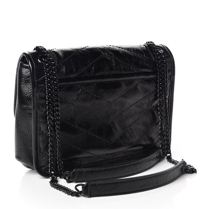 Saint Laurent Crinkled Calfskin Matelasse Monogram Baby Niki Chain Satchel Black 3 of 11