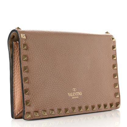 Valentino Garavani Pebbled Calfskin Beaded Rockstud Wristlet Clutch Soft Noisette 3 of 10