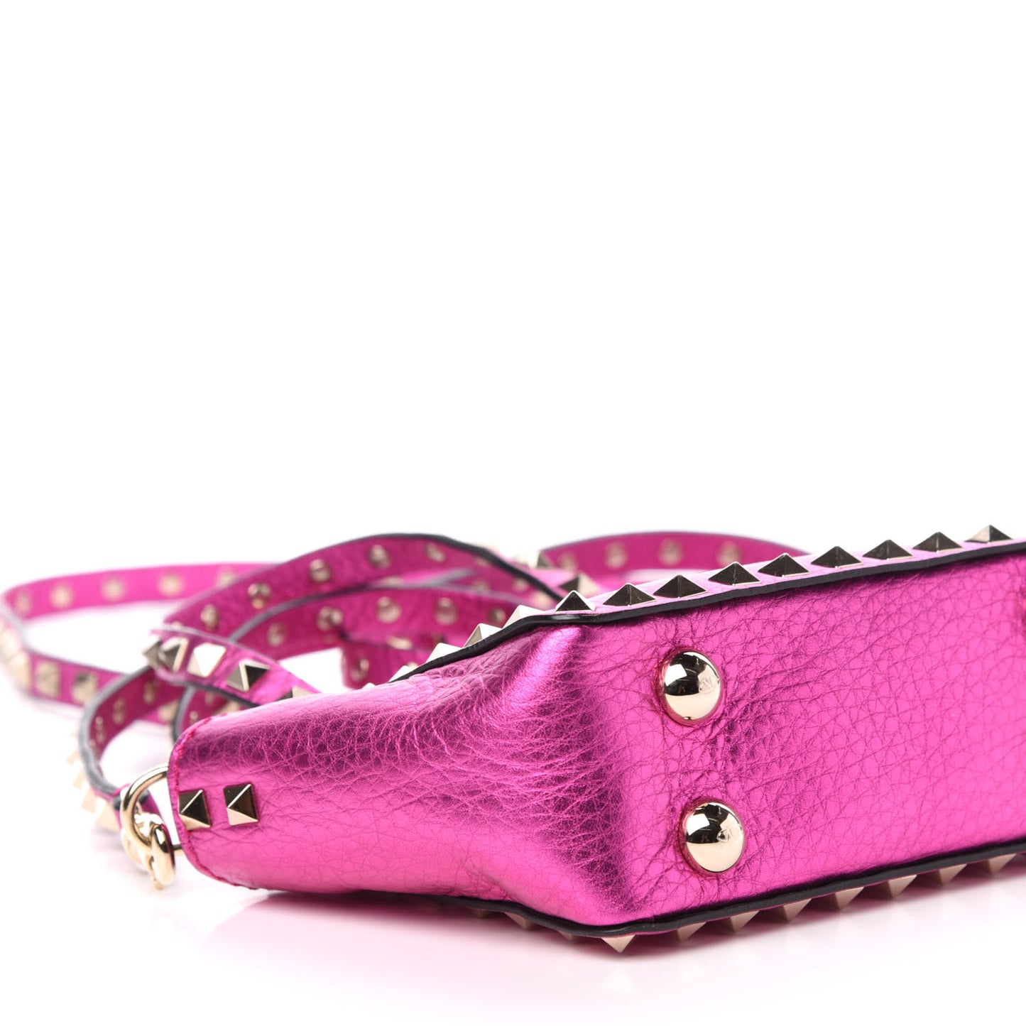 Metallic Pebbled Calfskin Micro Rockstud Tote Peony