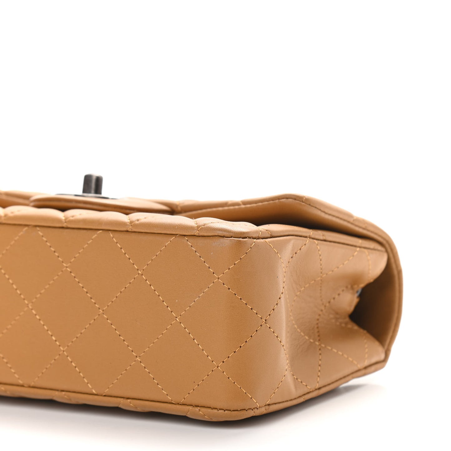 Lambskin Quilted Mini Rectangular Flap Camel