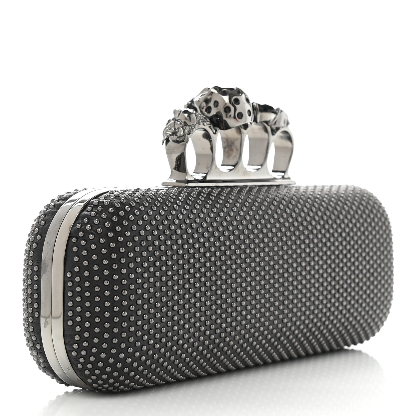 Suede Studded Skull Knuckle Box Clutch Black