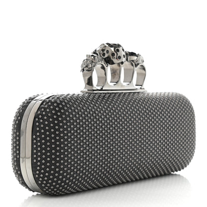 Alexander McQueen Suede Studded Skull Knuckle Box Clutch Black 2 of 7