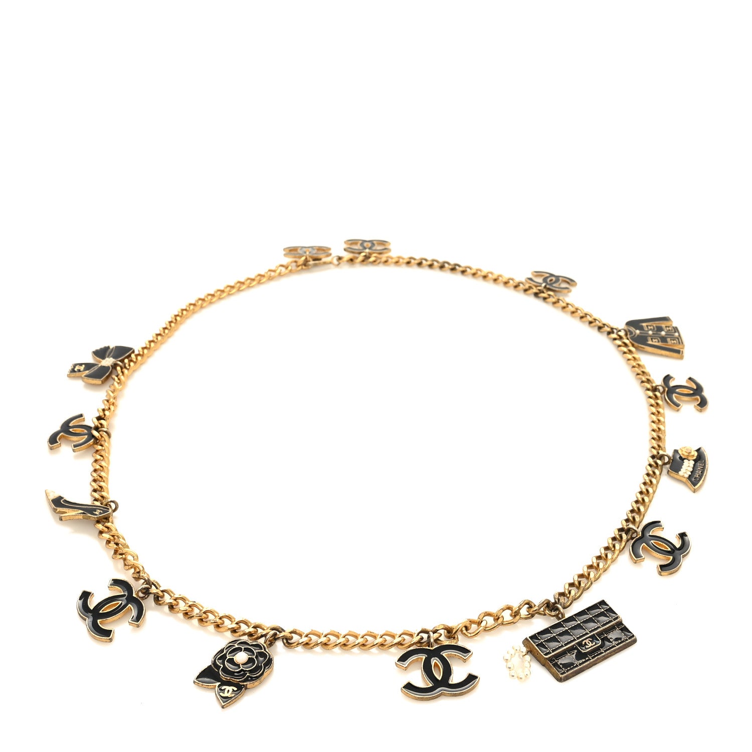 Chanel Metal Enamel Chain Logo Charm Belt Gold Black 1 of 6