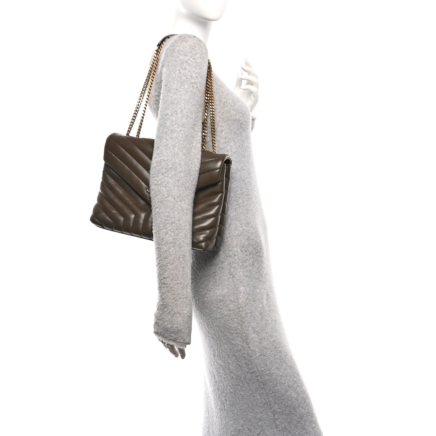 Saint Laurent Calfskin Y Quilted Monogram Medium Loulou Chain Satchel Soil Brown 2 of 11
