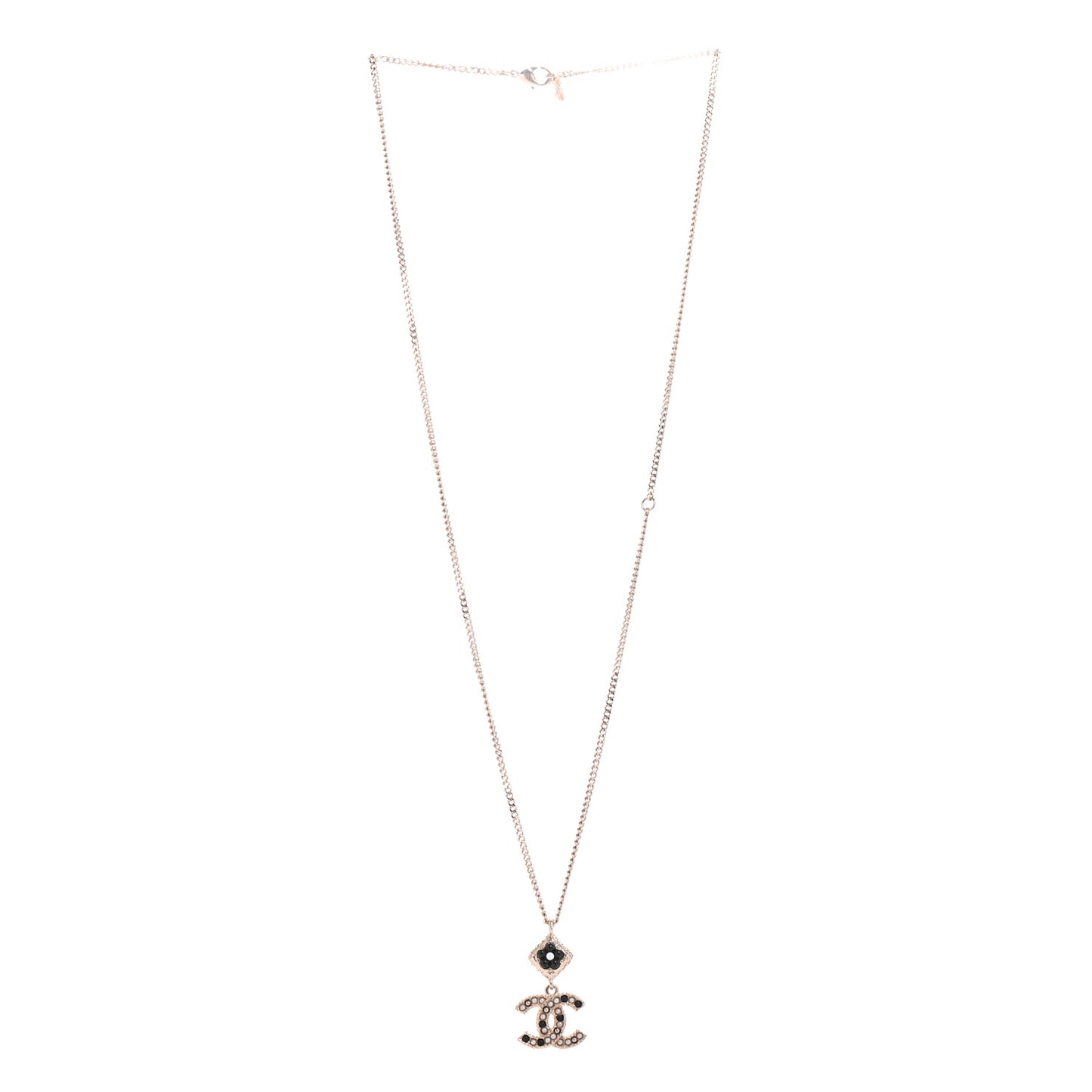 Chain CC Drop Necklace Gold Pearly White Black