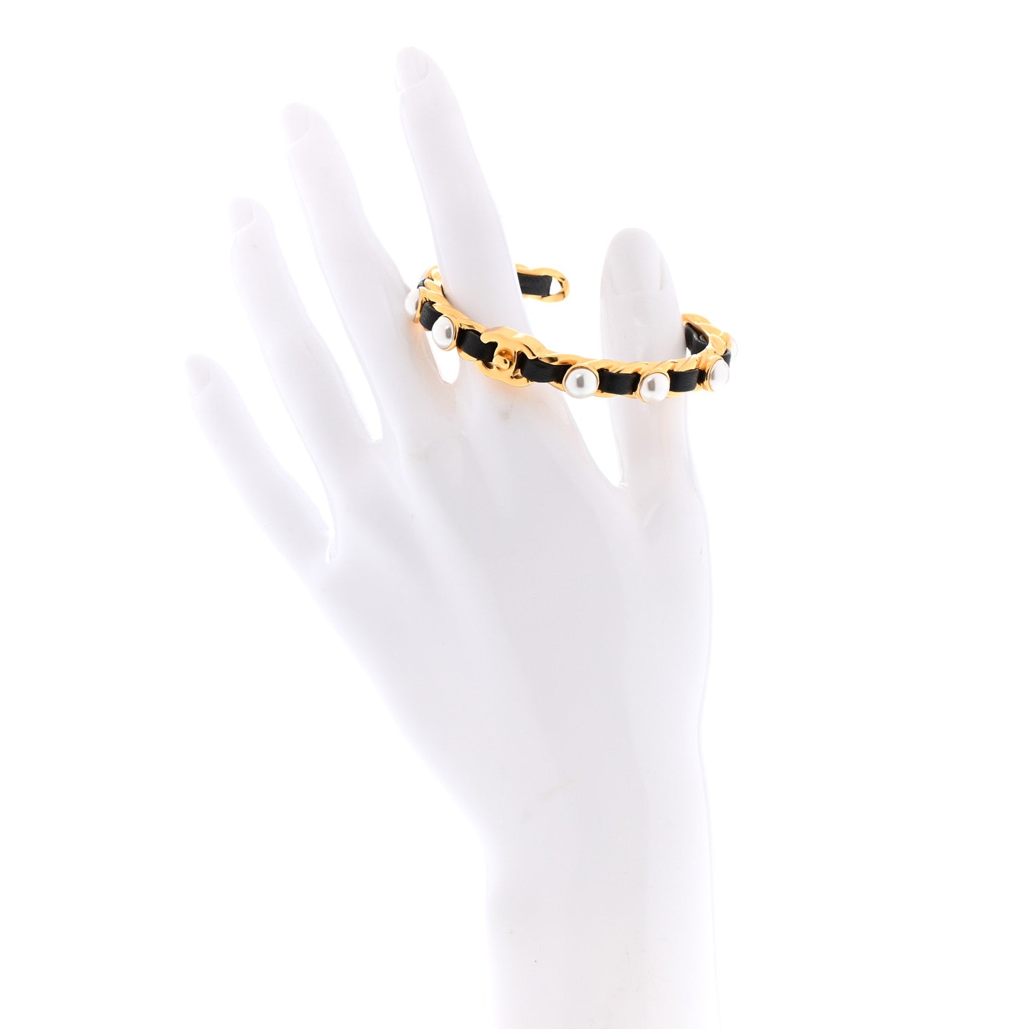 Chanel Lambskin Pearl CC Cuff Bracelet S Black Gold 2 of 4