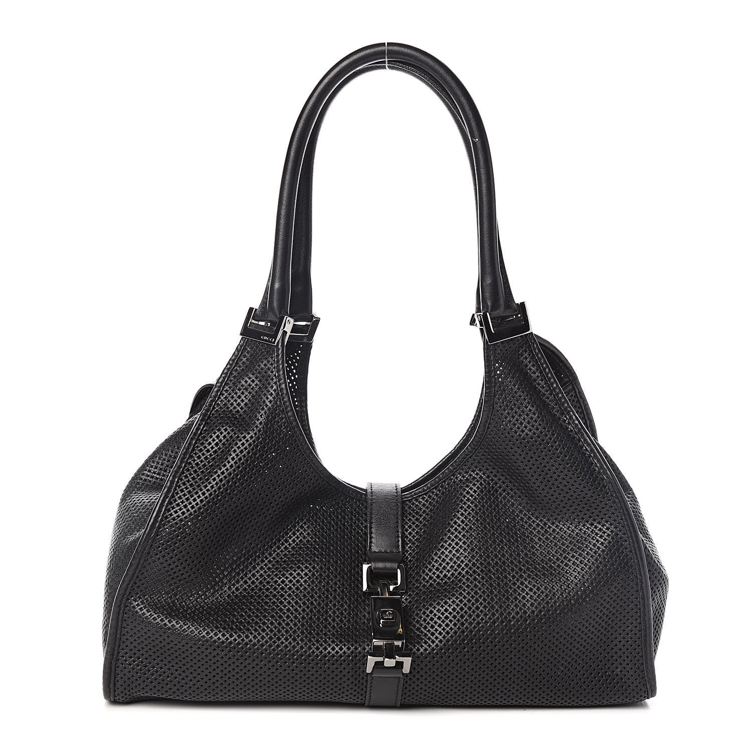 Gucci Perforated Calfskin Jackie O Hobo Black 3 of 13