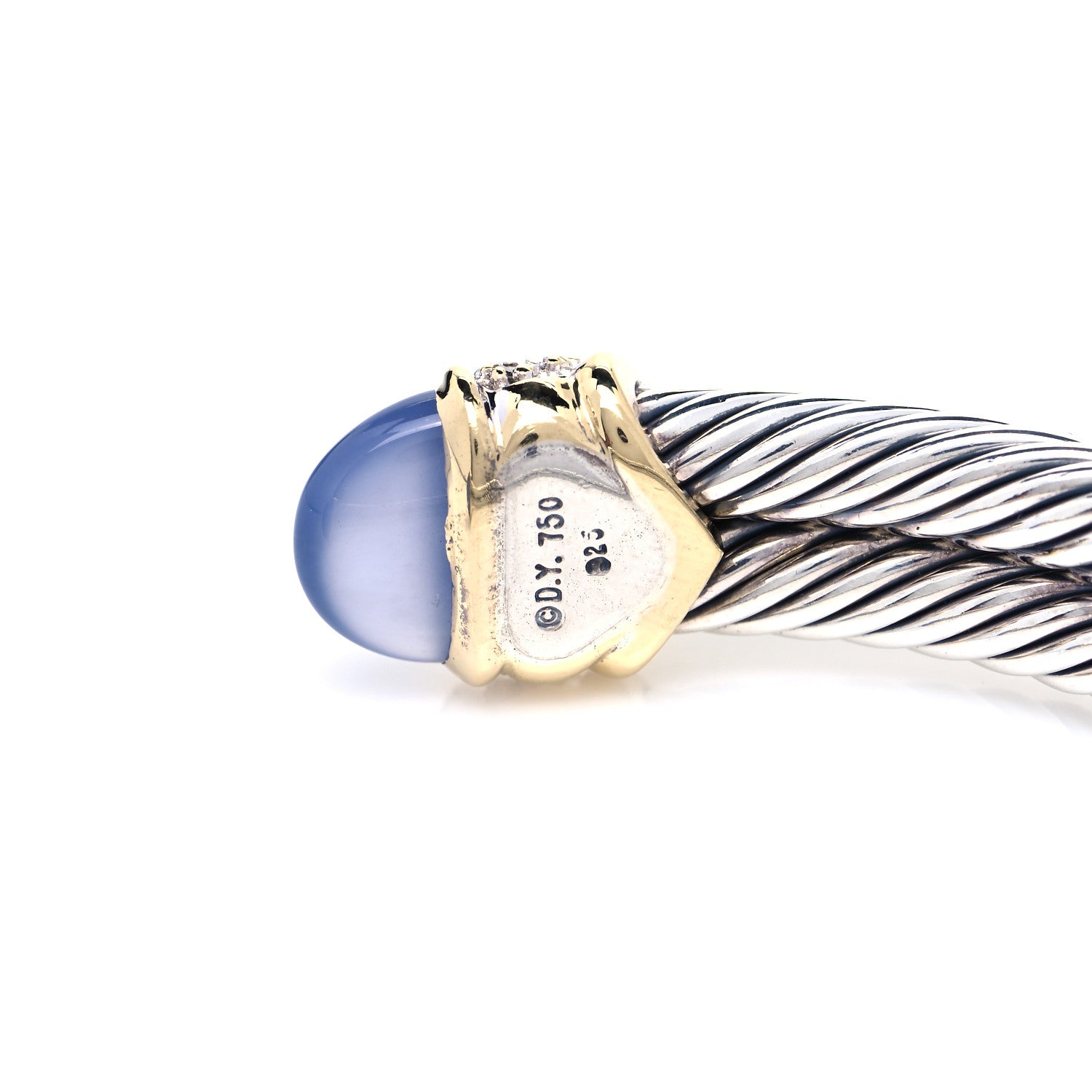 David Yurman Sterling Silver 18K Yellow Gold Diamond Blue Chalcedony Double Cable Bracelet 4 of 4