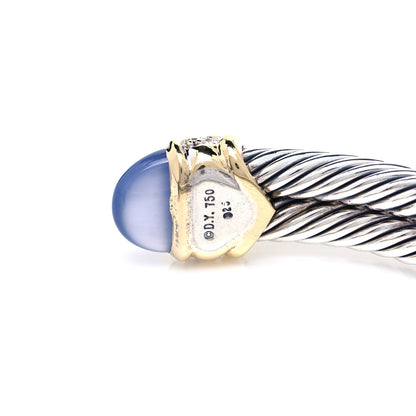 David Yurman Sterling Silver 18K Yellow Gold Diamond Blue Chalcedony Double Cable Bracelet 4 of 4