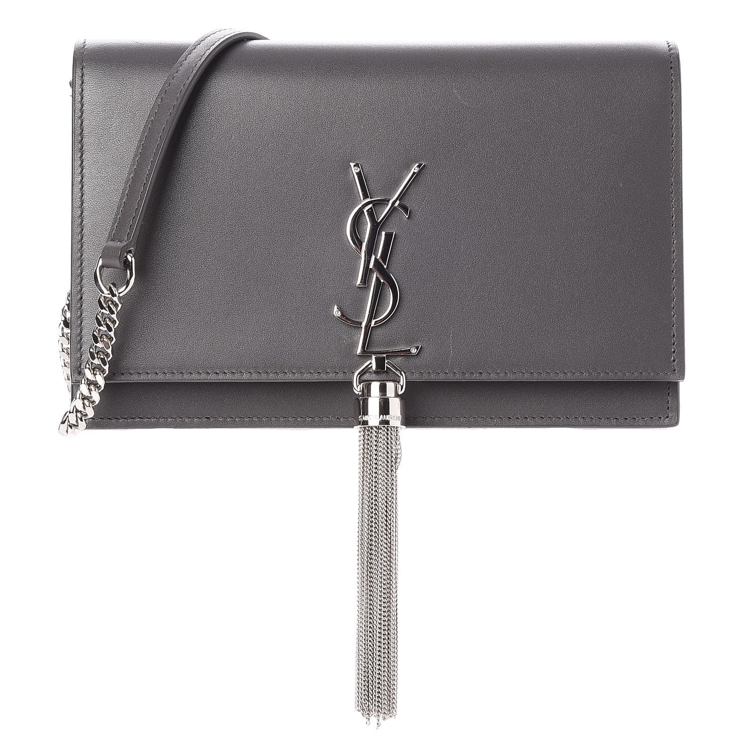 Saint Laurent Smooth Calfskin Classic Monogram Kate Tassel Chain Wallet Grey 1 of 6