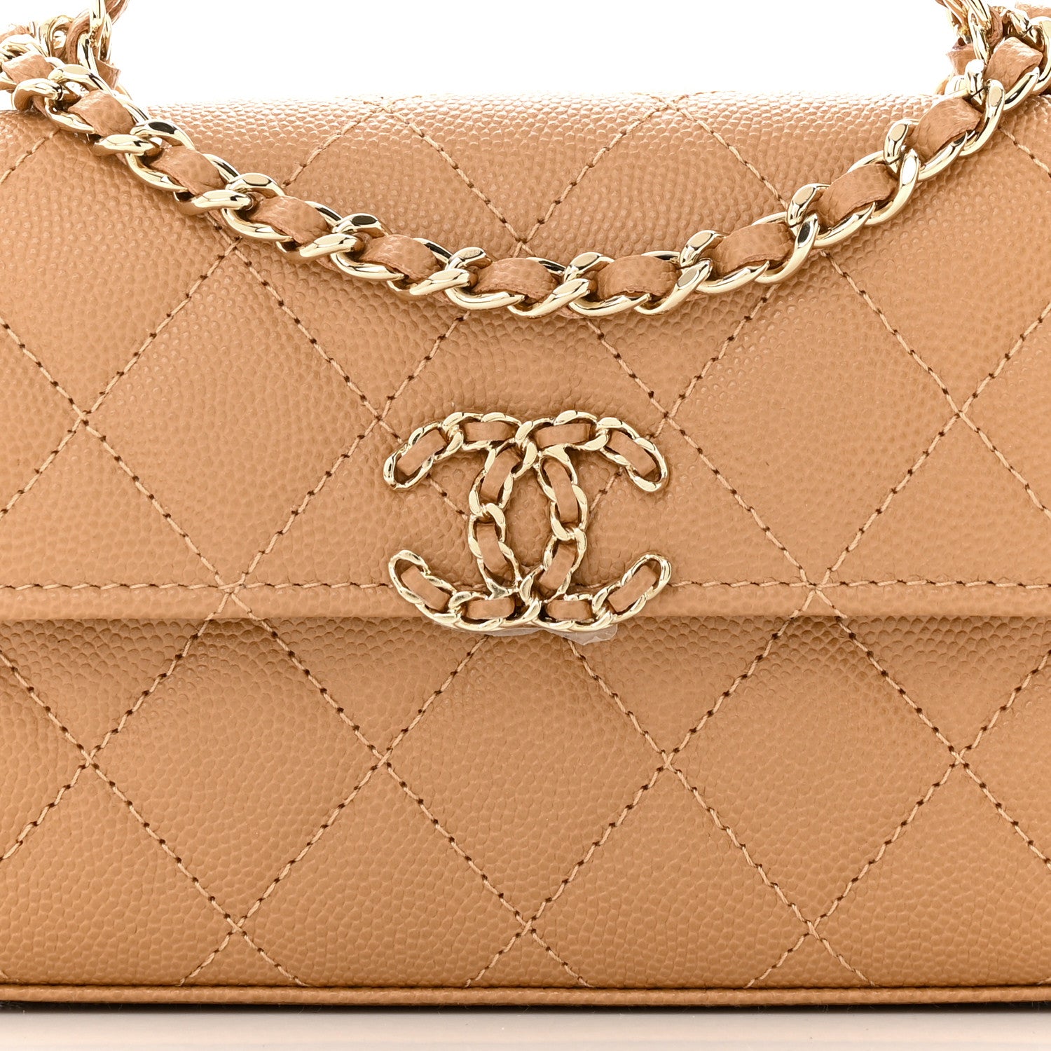 Chanel Caviar Quilted Chain Match Top Handle Phone Holder With Chain Beige 8 of 11