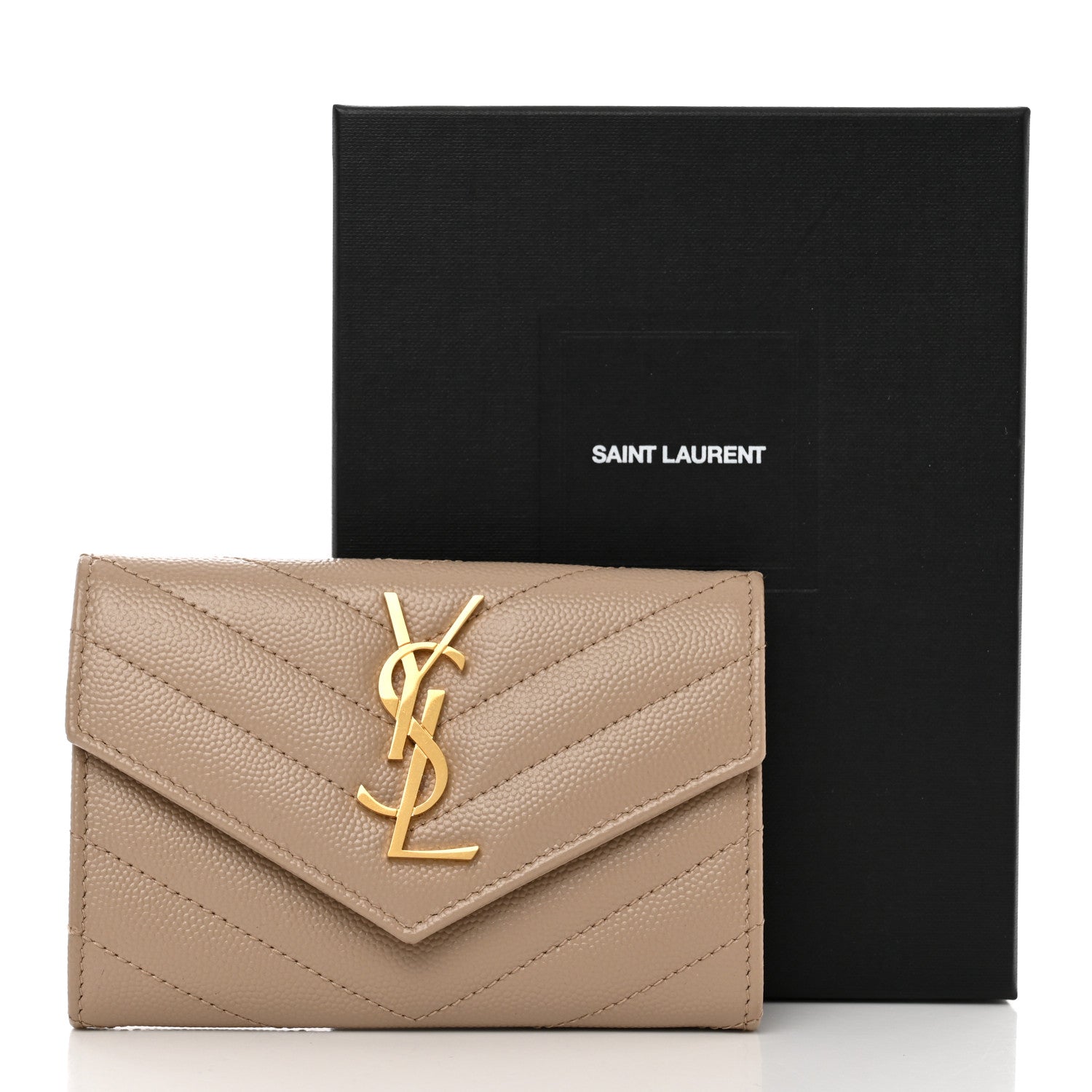 Saint Laurent Grain De Poudre Matelasse Chevron Small Monogram Envelope Wallet Nude Powder 8 of 8