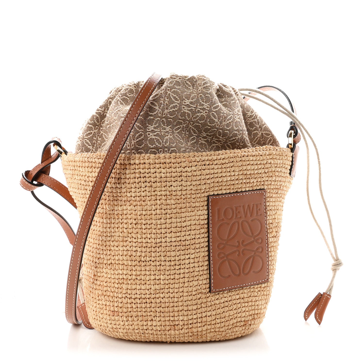 Loewe Calfskin Raffia Anagram Paulas Ibiza Pochette Bag Natural Tan 1 of 9