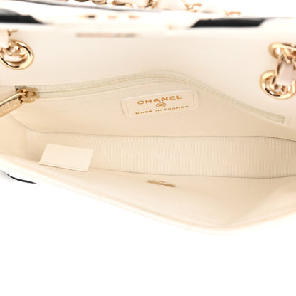 Chanel Lambskin Chevron Stitched Flap White Black 5 of 12