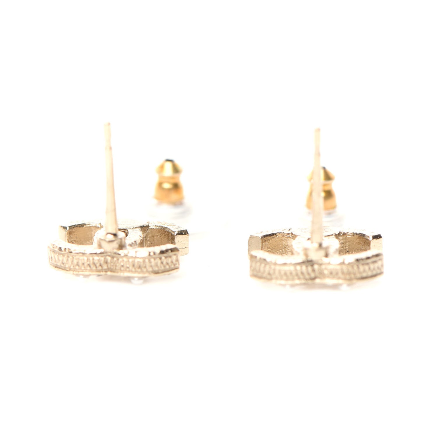 Pearl Crystal CC Charms Stud Earrings Light Gold