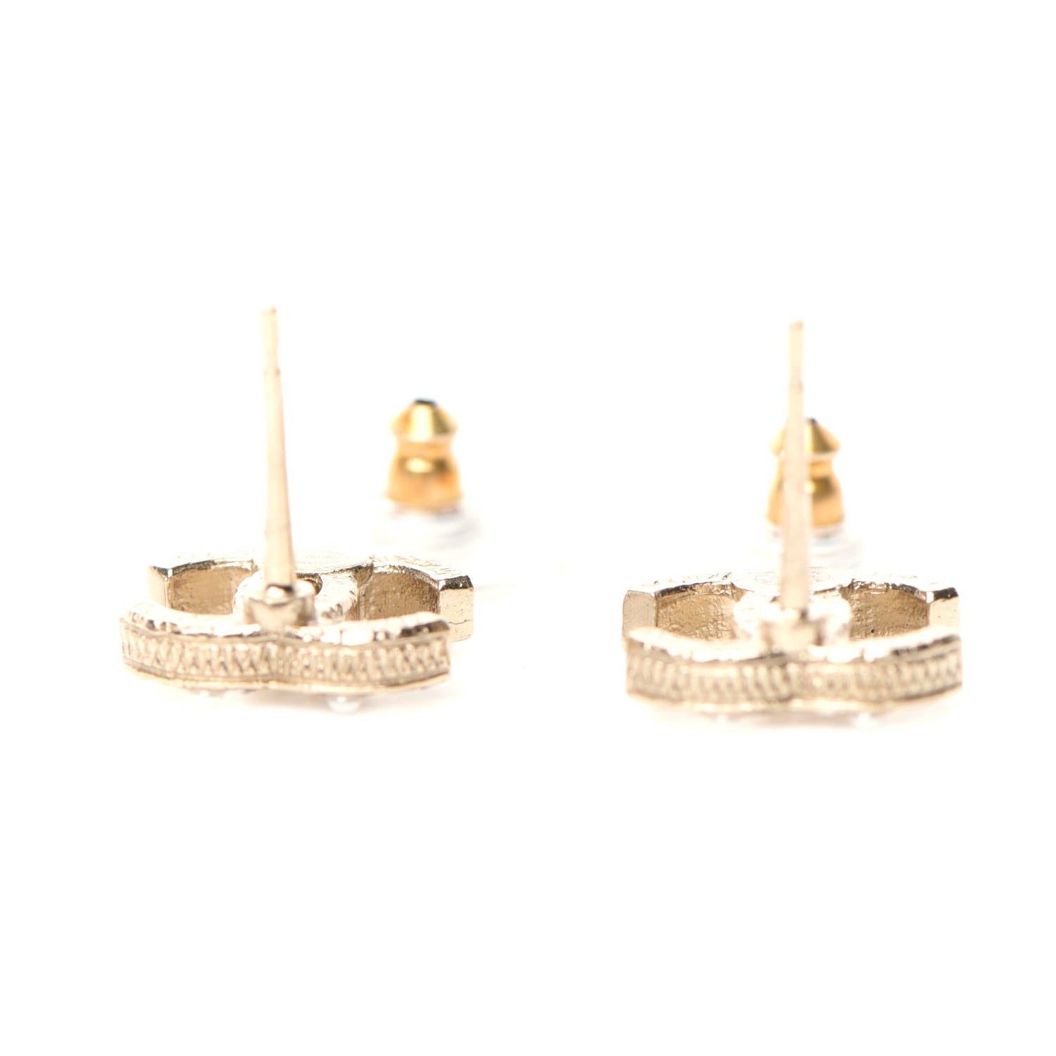 Chanel Pearl Crystal CC Charms Stud Earrings Light Gold 3 of 4
