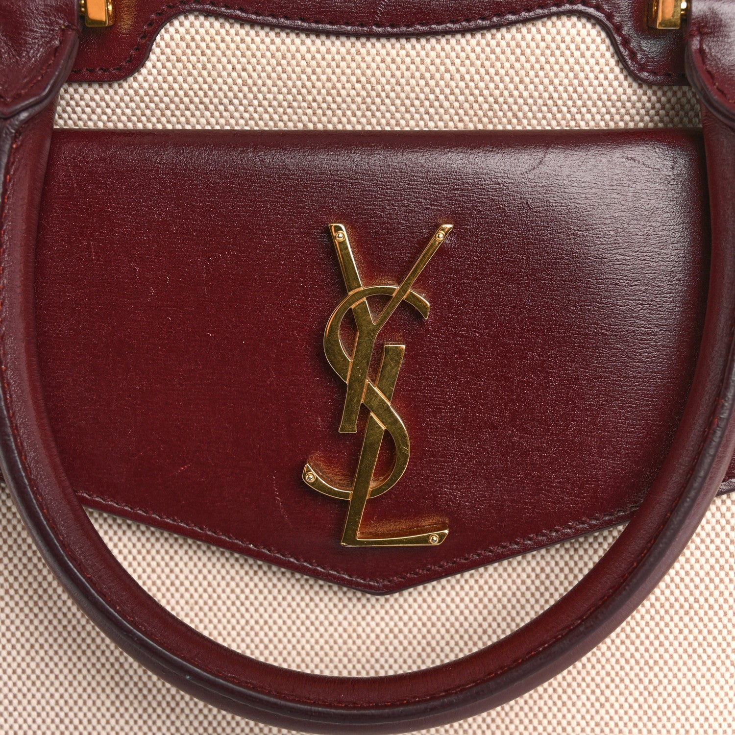 Saint Laurent Canvas Calfskin Medium Uptown Tote Dark Beige 16 of 18