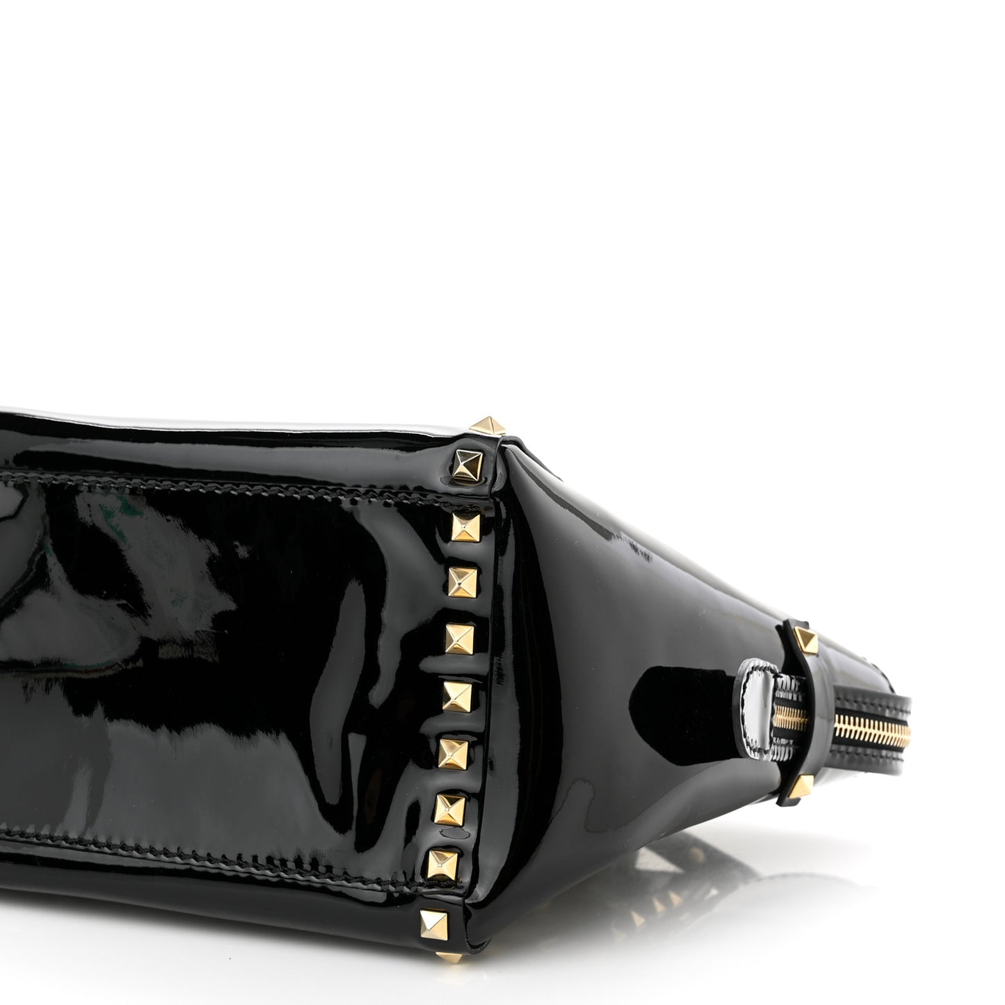 Patent Small Rockstud Double Handle Tote Black