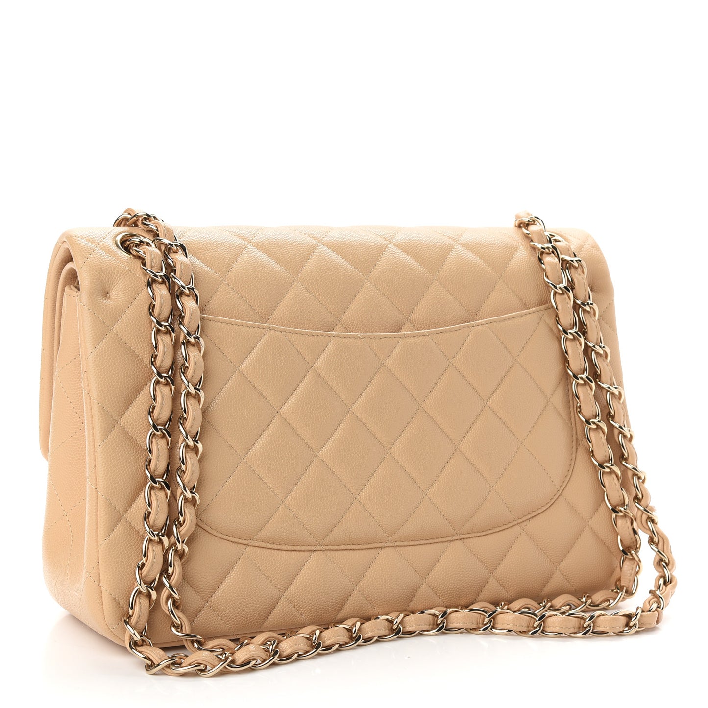 Caviar Quilted Jumbo Double Flap Beige Clair