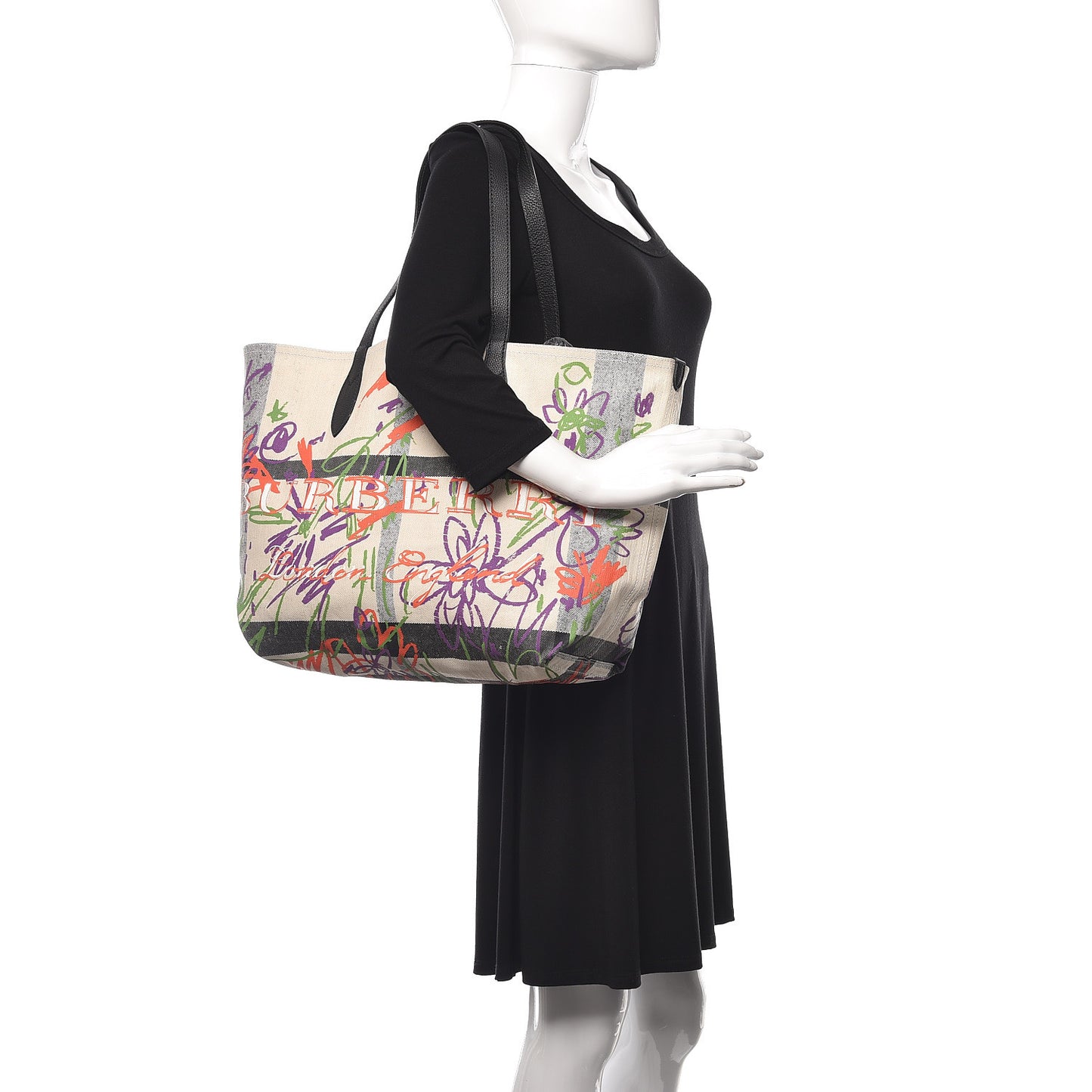 Coated Canvas Medium Reversible Doodle Tote White Black