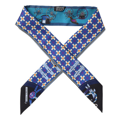 Hermes Silk Voitures Nouvelles Twilly Bleu Roy Canard Black 1 of 5