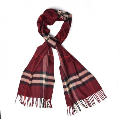 Burberry Cashmere Giant Check Fringe Scarf Claret 1 of 6