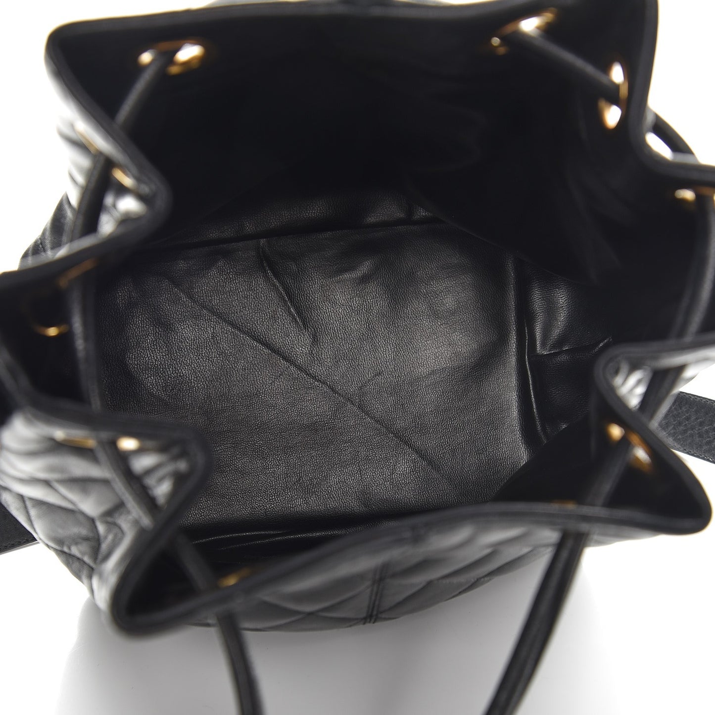 Lambskin Quilted Drawstring Shoulder Bag Black