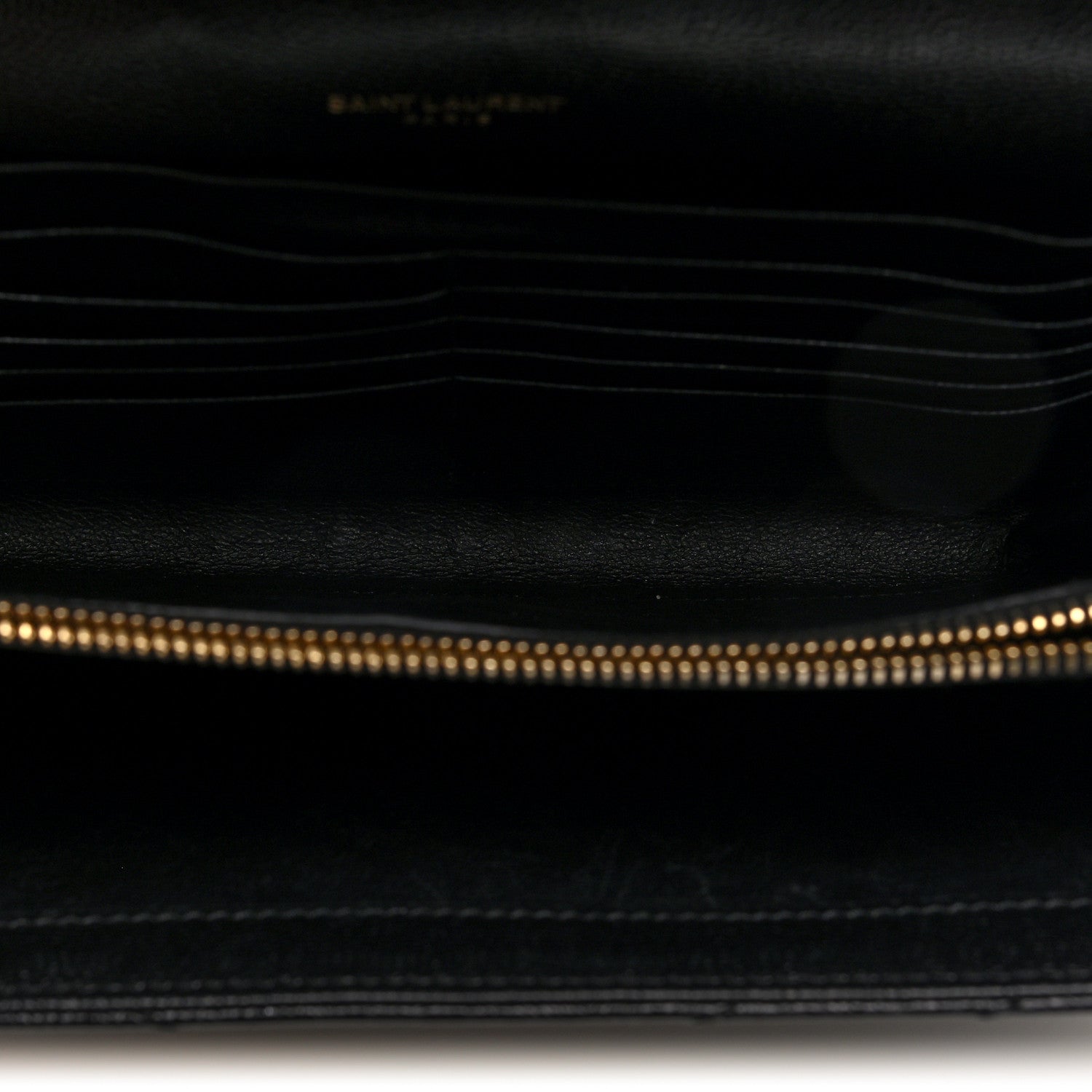 Saint Laurent Grain De Poudre Matelasse Chevron Monogram Chain Wallet Black 5 of 9