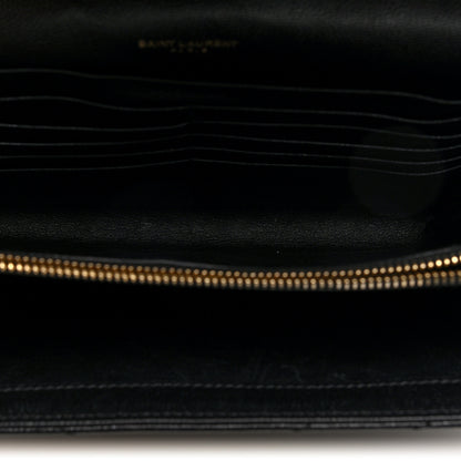 Saint Laurent Grain De Poudre Matelasse Chevron Monogram Chain Wallet Black 5 of 9