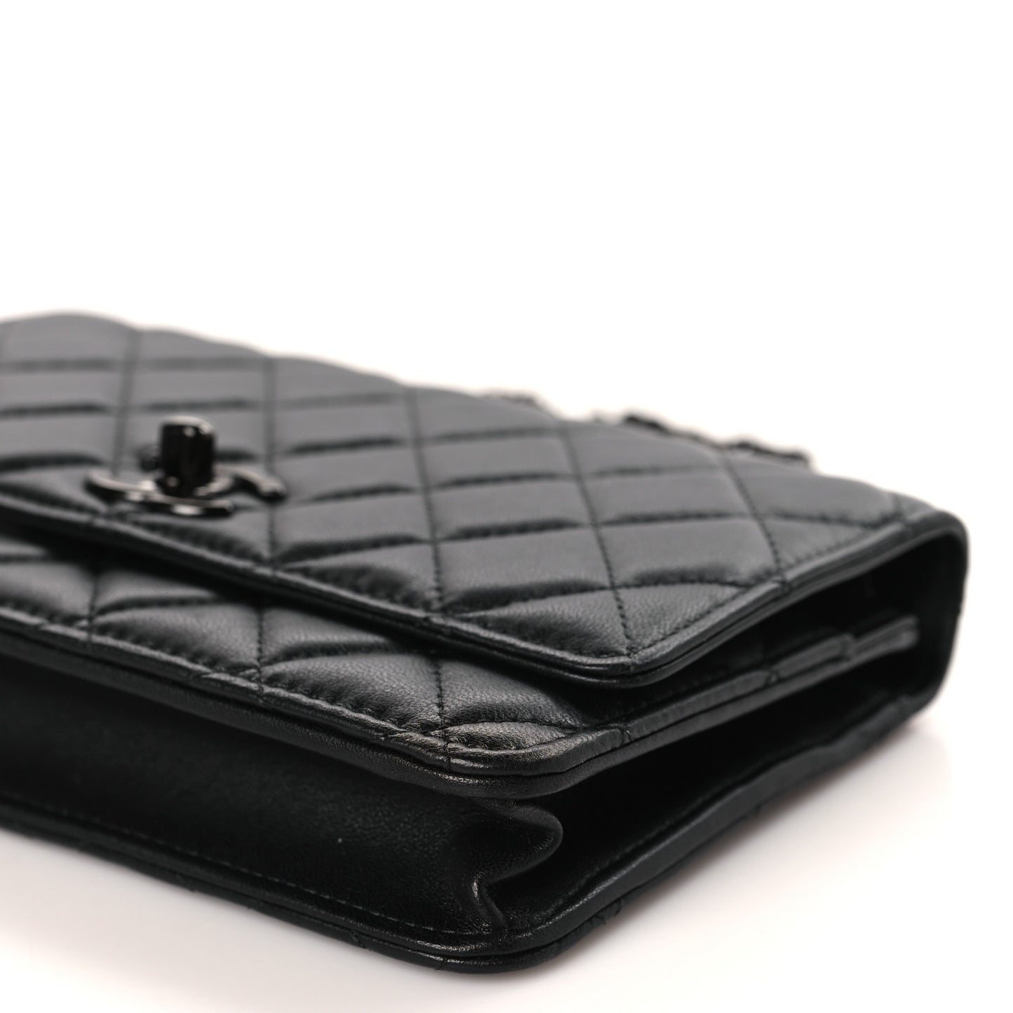 Lambskin Quilted Trendy CC Wallet On Chain WOC So Black