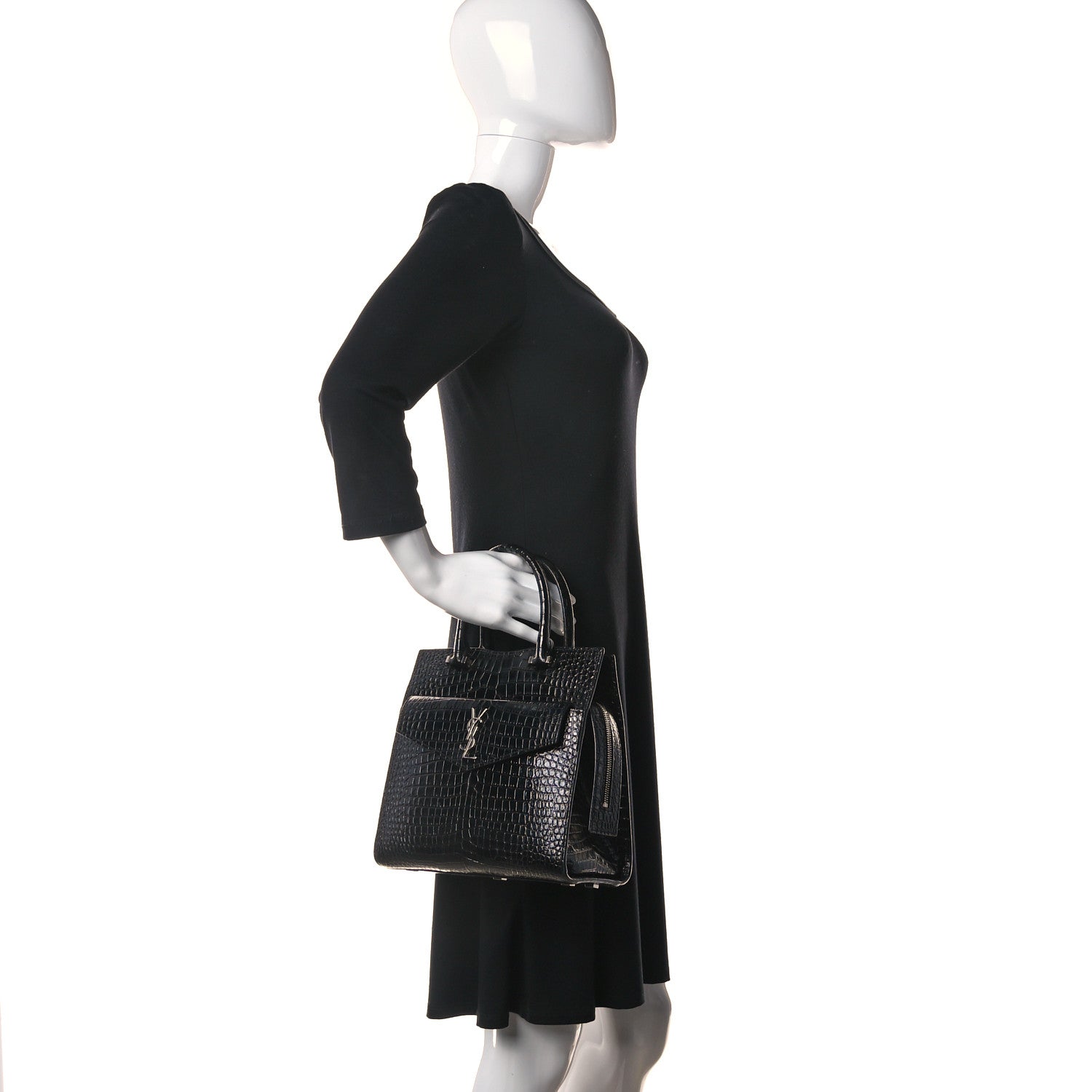 Saint Laurent Calfskin Crocodile Embossed Small Uptown Tote Black 2 of 16